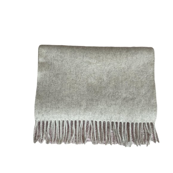 Salvatore Ferragamo Cashmere Fringe Long Wrap Scarf Oatmeal - Picture 1 of 5